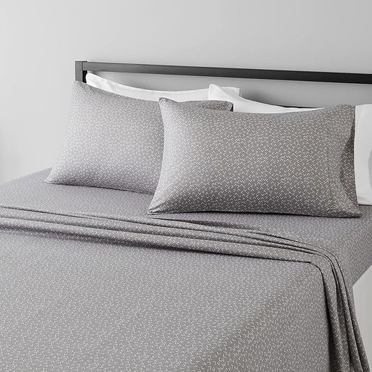 Amazon Basics Lightweight Super Soft Easy Care Microfiber 4 Piece Bed Sheet Set With 14-inch Deep Pockets - Queen, Grey Arrows,Printed AmazonBasics
