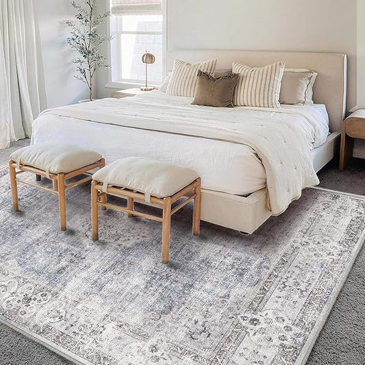 Area Rug 6'x9' Washable Vintage Traditional Floor Cover Thin Retro Kitchen Indoor Distressed Non Slip Carpet for Living Room Bedroom Dining Room
