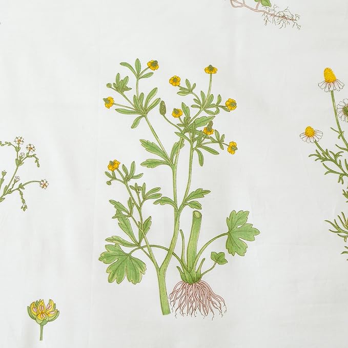 FADFAY Shabby Green Floral Sheet Set 100% Cotton Bed Sheet Set Green White Natural Hypoallergenic Bedding Set,4pcs-Queen