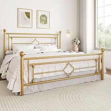 SHA CERLIN 14 Inches King Size Metal Platform Bed Frame/Vintage Iron-Art Headboard and Footboard/Mattress Foundation for Storage/No Box Spring Needed/Noise-Free/Easy Assembly/Gold