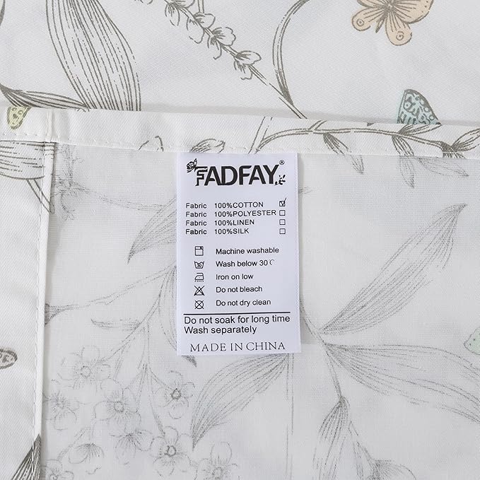 FADFAY Floral Sheets King Colorful Butterfly Bed Sheets Set Vintage Botanical Bedding Shabby Branches Leaves Bedding Collections 100% Percale Cotton Breathable Super Soft Deep Pocket 4Pcs, King Size