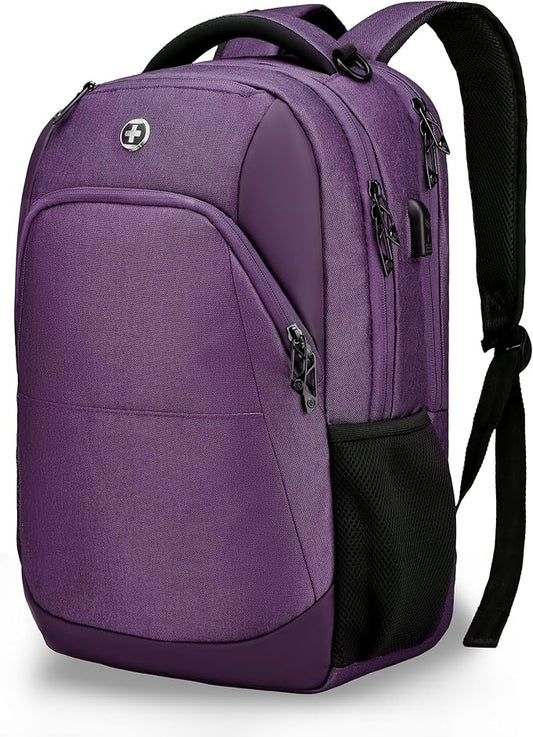 Swissdigital Design Business Laptop Backpack, College Laptops Backpack with USB Charging Port for Men and Women Fits 16 Inch Notebook, Purple | SD1670-51