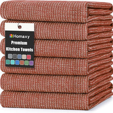 Homaxy Premium Kitchen Towels(18”x 28”, 6 Pack), Large Cotton Kitchen Hand Towels, Flat and Terry Dish Towels, 380 GSM Highly Absorbent Tea Towel Set with Hanging Loop, Rust