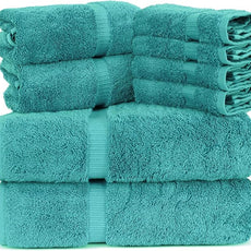 Towel Bazaar Premium Cotton Super Soft and Absorbent Turkish Towels (8-Piece Towel Set, Aqua Blue)