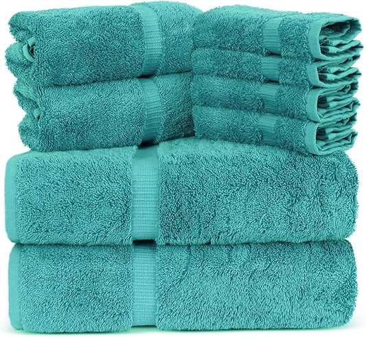 Towel Bazaar Premium Cotton Super Soft and Absorbent Turkish Towels (8-Piece Towel Set, Aqua Blue)