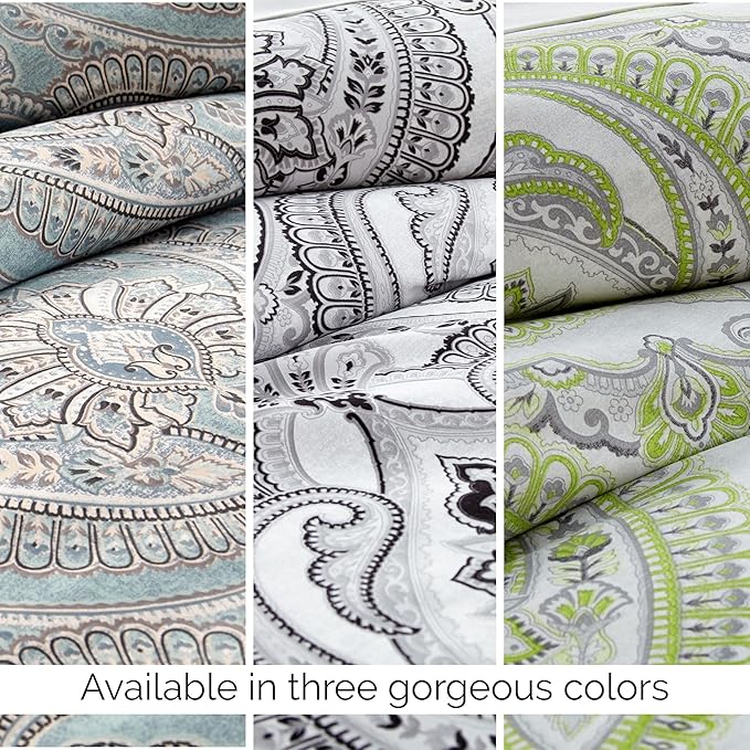 Southshore Fine Living, Inc. Reversible Paisley Duvet Cover King Size Set, Oversized California King Duvet Cover Boho Set, Pet Hair Resistant Bedding, 2 Paisley Pillow Shams - Pure Melody Aqua