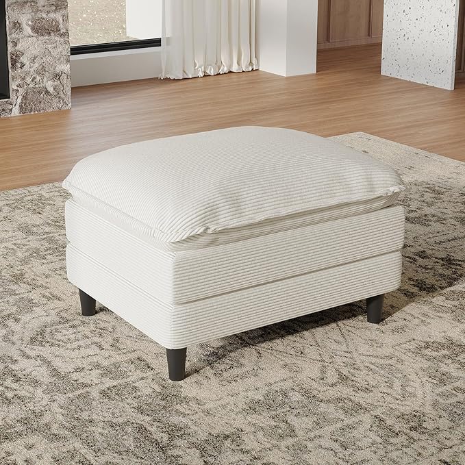 Ottoman for Modular Sectional Sofa, Ottoman Seat for Convertible Sectional, Single Sofa Couch for Living Room, Bedroom, Apartment, Corduroy, Beige