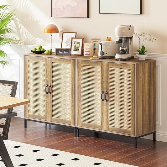 Sideboard Buffet Cabinet with Storage Rattan Entryway Cabinet with Door Modern Small Accent Credenza Coffee Bar for Living Room Dining Farmhouse
