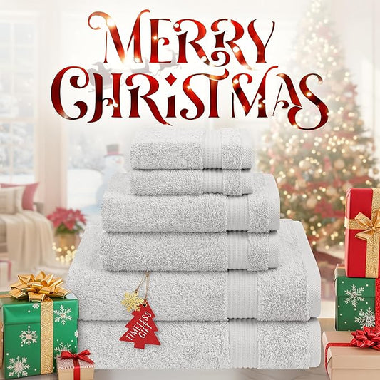 Cotton Paradise 6 Piece Towel Set 100% Cotton Soft Absorbent Turkish Towels for Bathroom 2 Bath Towels 2 Hand Towels 2 Washcloth Silver Gray Towel Set