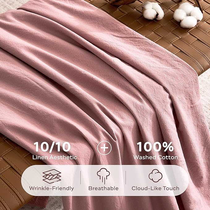 JELLYMONI Duvet Cover Twin Size - 100% Washed Cotton Comforter Cover with Linen-Like Texture, Breathable & Soft Bedding for Modern Home, Guest Room and Everyday Use,1 Duvet Cover & 1 Pillowcase