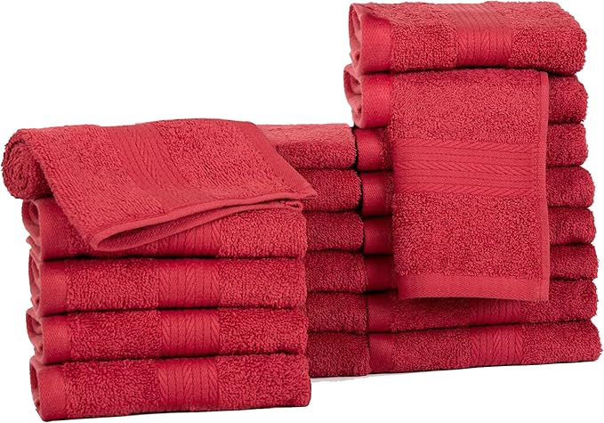 Ample Decor Wash Cloths Pack of 20 600 GSM 100% Cotton Soft Absorbent, Premium Quality Durable, Ideal for Bathroom, Pool, Hotel, Spa - Red