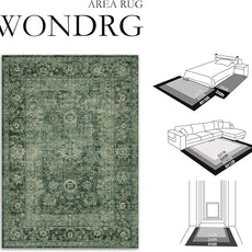 2x3 Washable Area Rug for Entryway Green Vintage Non-Slip Low Pile Distressed Rustic Carpet Lightweight Vacuumable Inoor Door Mat Soft Small Throw Rug for Entrance Bathroom