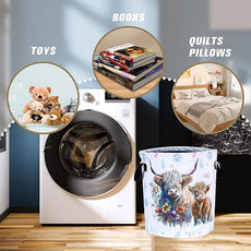 Highland Cow Laundry Basket Cattle Animal Foldable Oxford Cloth Funny Tote Bag Laundry Hamper Clothes Storage Bucket Organizer For Bathroom/Laundry Storage/Bedroom 17.7x13.7 Inch