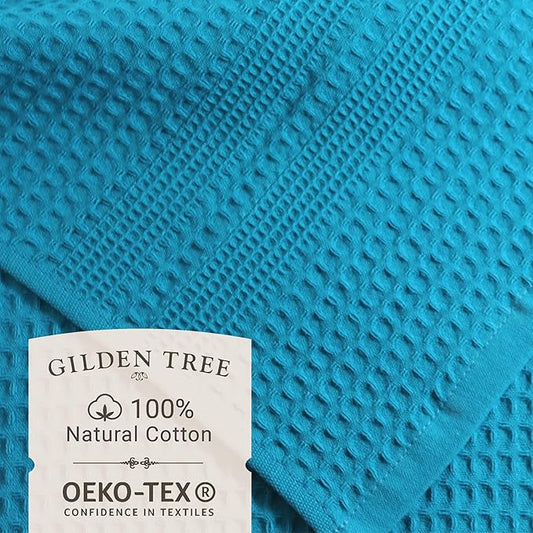 GILDEN TREE Waffle Towels for Bathroom, 100% Cotton Quick Dry Towel, Waffle Bath Towels Large, Absorbent Lightweight Travel Towel, Bath Towels Set of 2, Classic Style (Aqua)