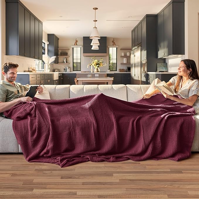 Bedsure Gentlesoft 100% Cotton Blanket Twin XL Size for College Dorm - Breathable and Soft, Waffle Weave Twin Blanket for Summer, Dorm Room Essentials, Red, 66x90 inches