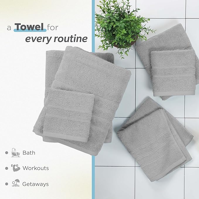 Martex 6-Piece Towel Set – Ultimate Performance – 100% Cotton – 2 Bath Towels – 2 Hand Towels – 2 Wash Cloths – Versatile – Low-Linting – Supersoft & Absorbent Bathroom Set – Easy Care – Monument Gray