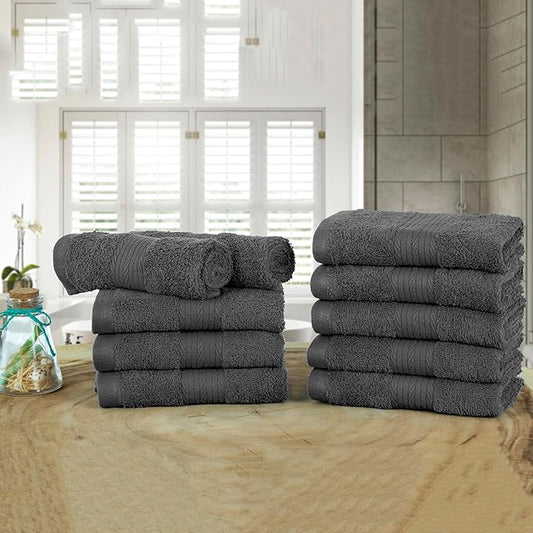 Ample Decor Wash Cloths Pack of 10, Oeko Tex Certified 600 GSM 100% Cotton Soft Absorbent, Premium Quality Durable Machine Washable, Ideal for Bathroom, Pool, Hotel, Spa – Grey
