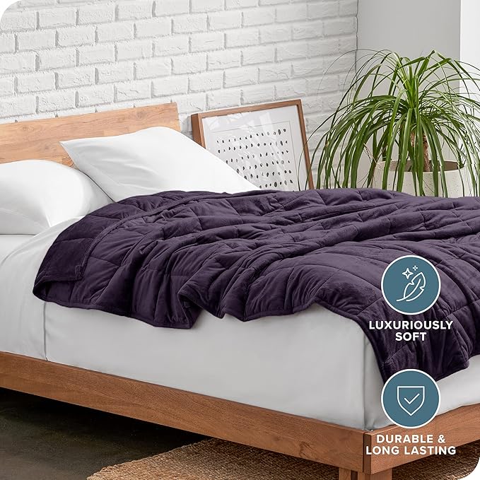 Bare Home Weighted Blanket Twin or Full Size 7lb (40" x 60") - Minky Fleece - Premium Heavy Blanket Nontoxic Glass Beads (Eggplant, 40"x60")