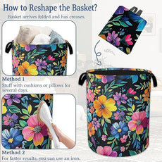 Vintage Spring Floral Laundry Hamper With Handle,Foldable Oxford Cloth Laundry Basket,20.8