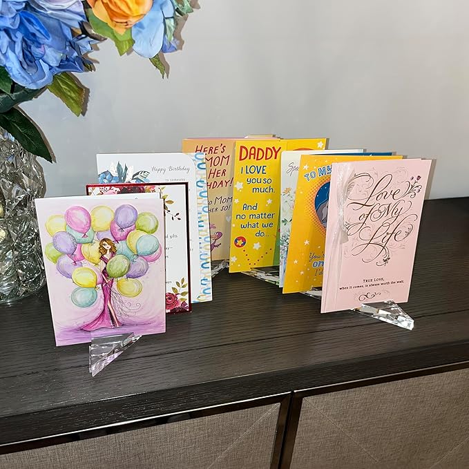 Greeting Card Display and Organizer for Table Shelf Desk Mantel | Holds up to 30 Cards | Greeting Cards Birthday Cards Photos Postcards | Crystal Clear Solid Acrylic | Perfect for Teachers