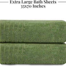 Tens Towels Pack of 2 Extra Large Bath Sheets 35 x 70 Inches, 100% Cotton, Larger & Lighter Weight, Quicker to Dry, Super Soft & Absorbent, Oversized Bath Towels, Green
