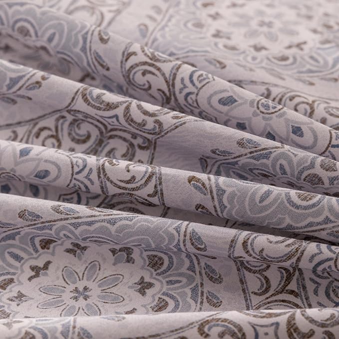 HeimenAogo Egyptian Cotton Duvet Cover California King Sateen Weave, Silky Soft Duvet Cover with Zipper Closure, Long Staple Cotton Comforter Cover Bohemian Damask Geometric 3 Pcs