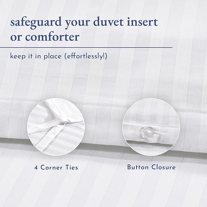 California Design Den Twin XL/Twin Duvet Cover Cotton Only - Premium 400 Thread Count, Natural 100% Cotton Duvet Cover Only, Soft Sateen Weave, Button Closure and Corner Ties - Striped White