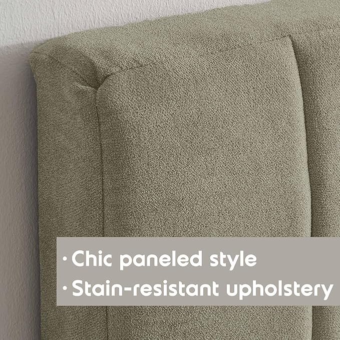 Hearth & Harbor Upholstered Full Headboard - Easy Assemble Channel Stitched Headboard Full Size - Wall Mounted Headboards with 3D Soundproof Wall Panels Peel & Stick Floating Headboards, Olive Green
