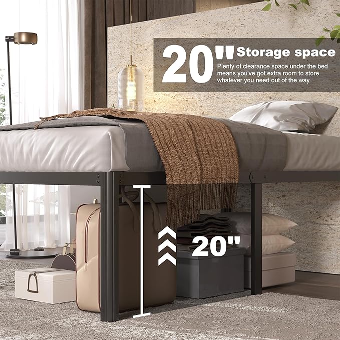 22 Inch High Full Size Bed Frame with Rounded Corner Legs, Sturdy Mattress Foundation, Heavy Duty Metal Platform Bed Frame Full No Box Spring Needed, Noise Free, Easy Assembly, Black