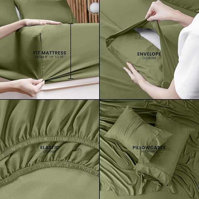 Utopia Bedding Full Sheet Set – 4 Piece Bed Sheets for Full Size Bed, Soft and Breathable Microfiber, Includes 1 Fitted Sheet, 1 Flat Sheet and 2 Pillowcases (Olive)