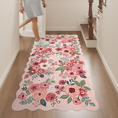 DUKINO 2x4 Washable Runner Rugs, Non Slip Floral Print Entryway Rug with Soft Low Pile, Lightweight Mat for Living Room, Bathroom, Bedroom, Kitchen, Pink