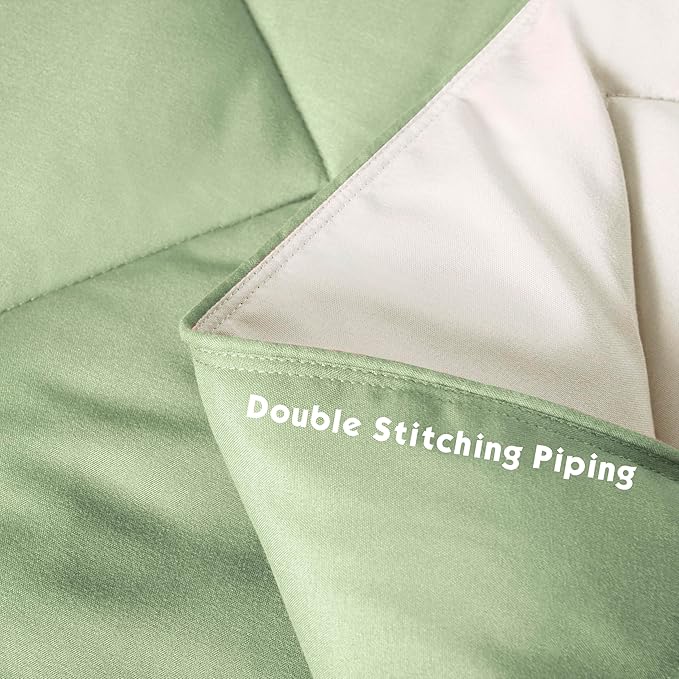 HIG 3pc Sage Green King Size Comforter Set -All Season Reversible Down Alternative Comforter with Two Shams -Quilted Duvet Insert with Corner Tabs - Diamond Stitched Blanket - Breathable, Soft, Fluffy