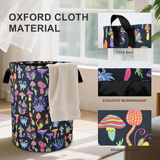 Mushroom Laundry Basket Foldable Oxford Cloth Tote Bag Laundry Hamper Clothes Storage Bucket Organizer For Bathroom/Laundry Storage/Bedroom 19.6x15.7 Inch