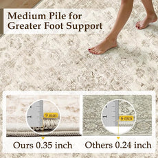 6x9 Washable Neutral Area Rug Beige Vintage Living Room Bedroom Carpet Non-Slip Soft Medium Pile Floral Indoor Throw Rug for Dining Room Entryway Office