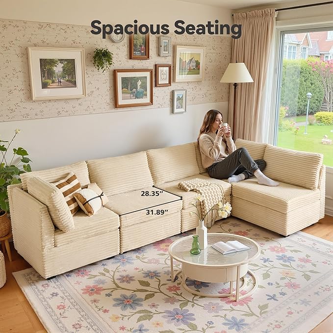 Modular Sectional Sofa,5 Pieces Sectional Couches for Living Room,131X65 L Shaped Cloud Couch with Oversized Convertible Modular Couch for Living Room