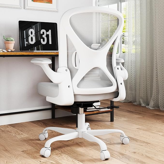 ZZH Ergonomic Office Chair Set of 8 with Adjustable Lumbar Support, Mesh Home Office Desk Chair with Wheels and Flip-up Arms, Grey
