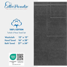 Cotton Paradise 6 Piece Towel Set 100% Cotton Soft Absorbent Turkish Towels for Bathroom 2 Bath Towels 2 Hand Towels 2 Washcloths, Dark Gray Towel Set