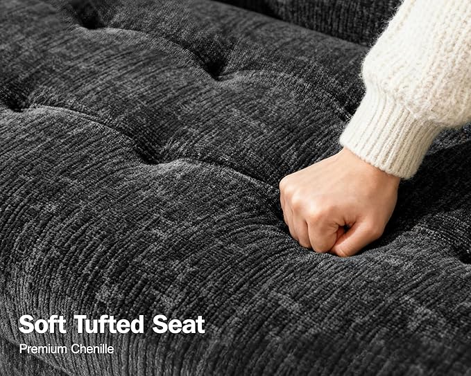 WEUP 5 Seat L Shaped Sectional Sleeper Sofa Bed with Pull Out Bed, Chenille Sectional Sleeper Couch with Adjustable Backrest, USB Ports & Storage Seat, Tool-Free Assembly, Chenille Black
