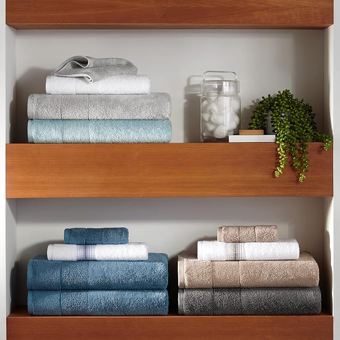 Aston & Arden Aegean Terry Wash Cloths - Set of 8 - Ringspun Turkish Cotton Thick and Soft Absorbent Luxury Hotel and Spa Bathroom Towel, 600 GSM, 13 x 13 in, Light Grey