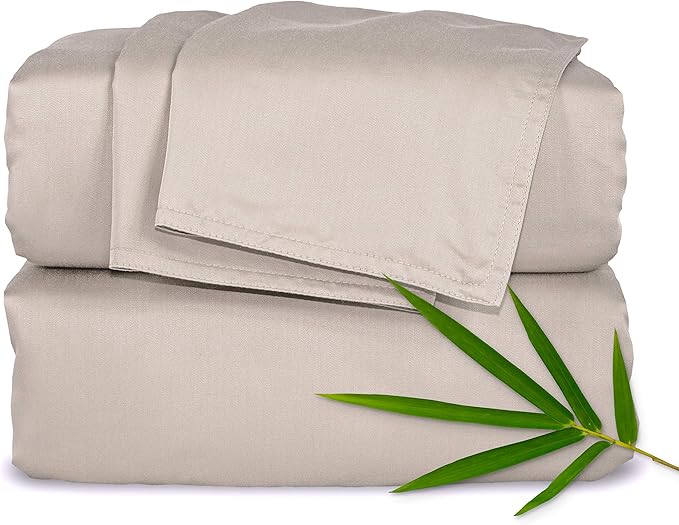 Pure Bamboo King Sheets, Genuine 100% Organic Viscose Derived from Bamboo Bed Sheet Set, Luxuriously Soft & Cooling, Double Stitching, 2 Year Quality Promise (King, Sand)