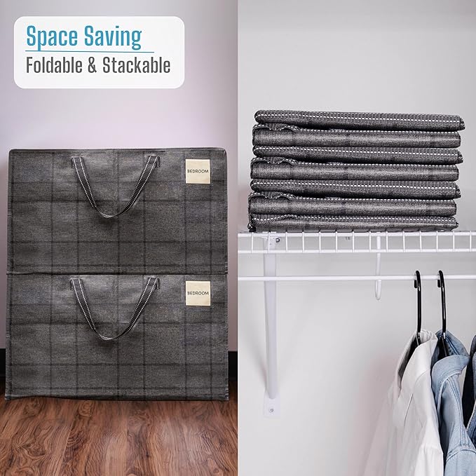 VENO 8 Pack Moving Bags, Moving Supplies, Moving Boxes, College Packing Storage Boxes with Lids Alternative, Heavy Duty Dorm Organizer Tote, Extra Large, Sturdy Handles, Zipper (Windowpane, 8 Pack)