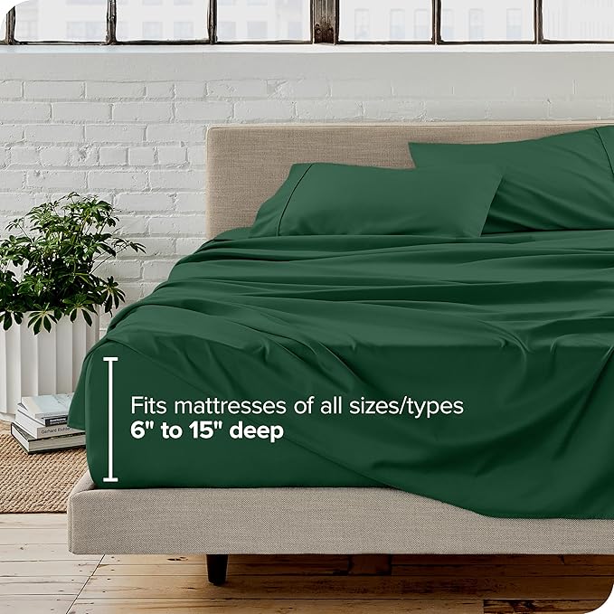 Bare Home Full XL Sheet Set - Luxury 1800 Ultra-Soft Microfiber Full Extra Long Sheets - Double Brushed - Deep Pockets - Easy Fit - 4 Piece Set - Bedding Sheets & Pillowcases (Full XL, Forest Green) BareHome