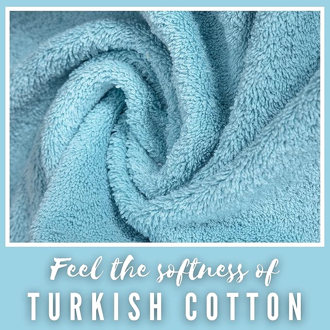 Personalized Towels, Luxury Turkish Genuine Cotton Monogrammed Towel Washcloths for Bathroom, Kitchen, Hotel, Spa, Gym & College Dorm, 2 Pack Washcloth Set for Body & Face, Baby and Adults, Aqua