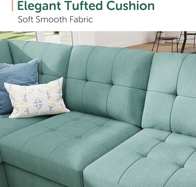 HONBAY Sectional Sleeper Sofa Bed, Sleeper Couch with Pullout Bed, Sectional Couch with Storage Chaise for Living Room, Blue