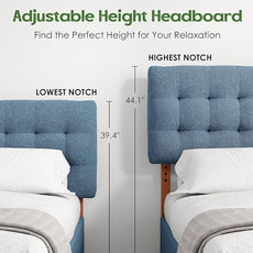 Upholstered Headboard Queen Size, Adjustable Height Queen Headboard Only from 39”to 44”with Durable Solid Wood Legs, Modern Button Diamond Fabric Bed Head Board with Width Adapters, Blue