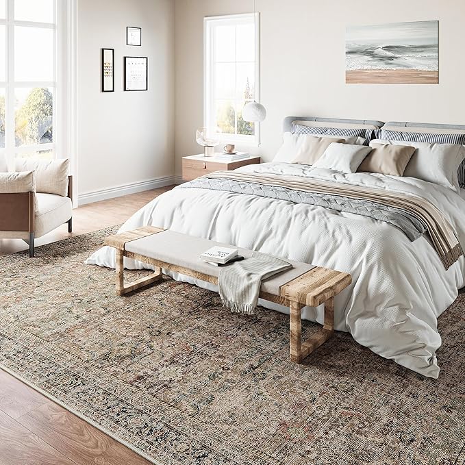 6x9 Washable Area Rug Brown Vintage Distressed Living Room Bedroom Large Throw Rug Non Slip Low Pile Soft Accent Indoor Floor Carpet for Dining Room Office Entryway Kitchen