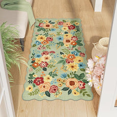 DUKINO 2x4 Washable Runner Rugs, Non Slip Floral Print Entryway Rug with Soft Low Pile, Lightweight Mat for Living Room, Bathroom, Bedroom, Kitchen, Green