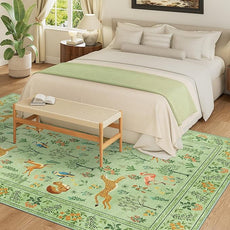 DUKINO 8x10 Rug, Washable Animal Living Room Rug with Non Slip Vintage Design, Soft Low Pile Large Carpet for Bedroom, Nursery, Dining Room, Farmhouse, Playroom, Light Green