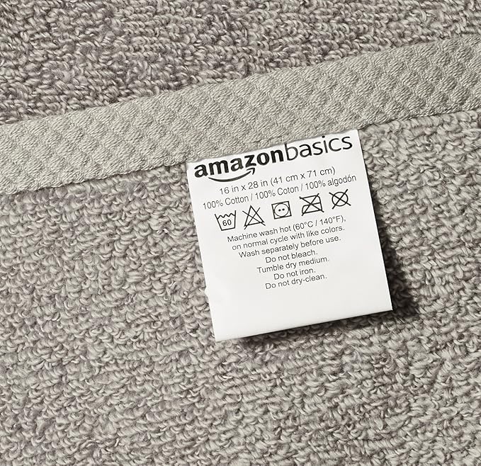 Amazon basics 100% cotton Lightweight quick-dry hand towel, 8-pack, Platinum, 28" x 16"