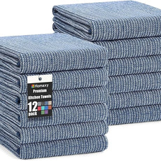 Homaxy Premium Kitchen Towels(18”x 28”, 12 Pack), Large Cotton Kitchen Hand Towels, Flat and Terry Dish Towels, 380 GSM Highly Absorbent Tea Towel Set with Hanging Loop, Navy Blue